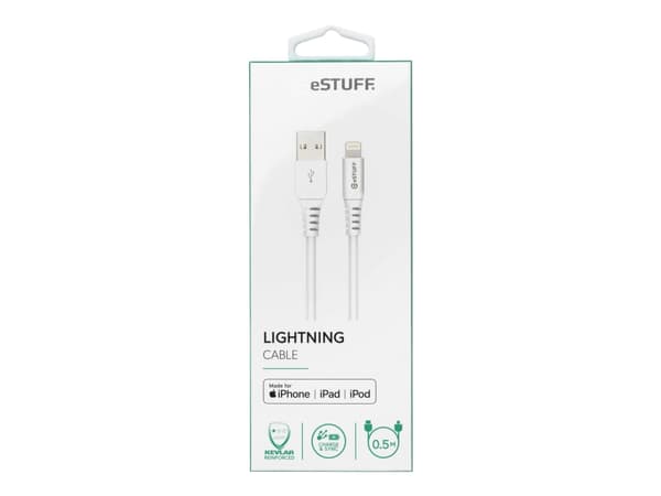 eSTUFF ES601024, 0,5 m, Lightning, USB A, Uros, Uros, Valkoinen