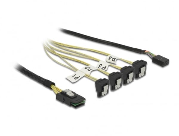 Delock - SATA/SAS-kabel - Mini SAS (SFF-8087) til SATA, 8-pins intern strømforsyning - 50 cm