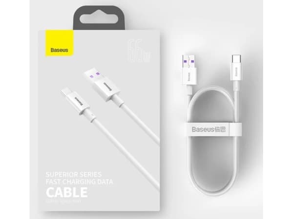 Baseus Superior Series - USB-kabel - USB typ A (hane) till 24 pin USB-C (hane) - 11 V - 6 A - 1 m - USB Power Delivery (66W) - vit