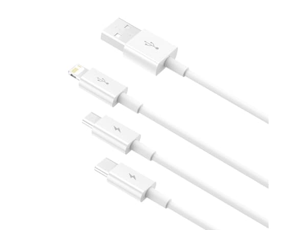 Baseus Superior, 1,5 m, USB A, USB C/Micro USB A/Lightning, USB 2.0, 0,48 Gbit/s, Hvit