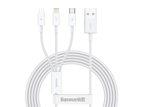 Baseus Superior, 1,5 m, USB A, USB C/Micro USB A/Lightning, USB 2.0, 0,48 Gbit/s, Hvit