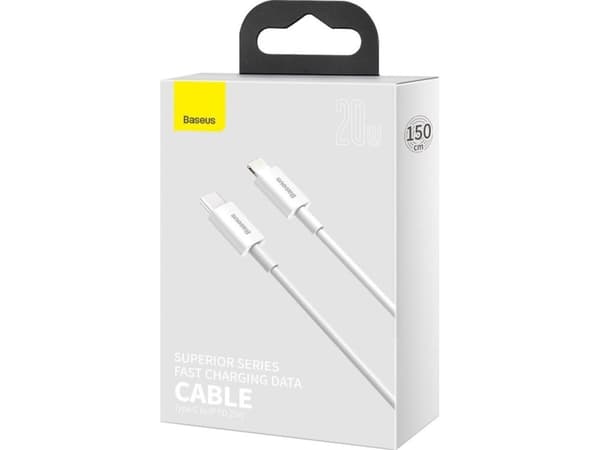 Baseus Superior, 1,5 m, Lightning, USB C, Hankjønn, Hankjønn, Hvit