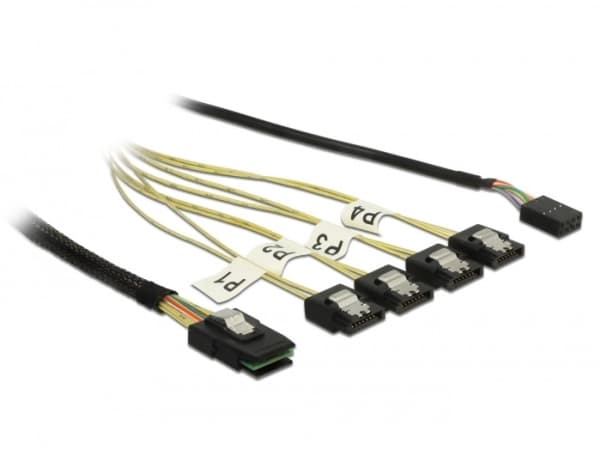 Delock - SAS intern kabel - SAS 6Gbit/s - sidebånd, Mini SAS (SFF-8087) til SATA (hann) - 50 cm