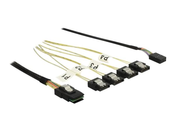 Delock - SAS intern kabel - SAS 6Gbit/s - sidebånd, Mini SAS (SFF-8087) til SATA (hann) - 50 cm