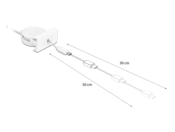 Delock - USB-kabel - USB (hann) til Micro-USB type B (hann) - USB 2.0 - 5 V - 2 A - 50 cm - tilbaketrekkbar, flat - hvit, RAL 9003