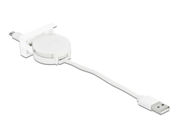 Delock - USB-kabel - USB (hann) til Micro-USB type B (hann) - USB 2.0 - 5 V - 2 A - 50 cm - tilbaketrekkbar, flat - hvit, RAL 9003