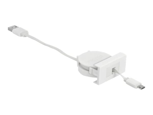 Delock - USB-kabel - USB (hann) til Micro-USB type B (hann) - USB 2.0 - 5 V - 2 A - 50 cm - tilbaketrekkbar, flat - hvit, RAL 9003