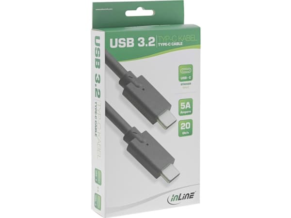InLine 35702A, 2 m, USB C, USB C, USB 3.2 Gen 2 (3.1 Gen 2), 20 Gbit/s, Svart
