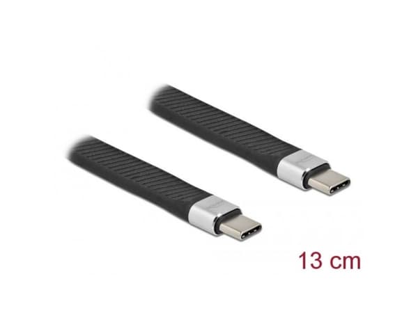 Delock - USB-kabel - 24 pin USB-C (hann) til 24 pin USB-C (hann) - USB 3.2 Gen 2 - 20 V - 5 A - 13 cm - flat - svart