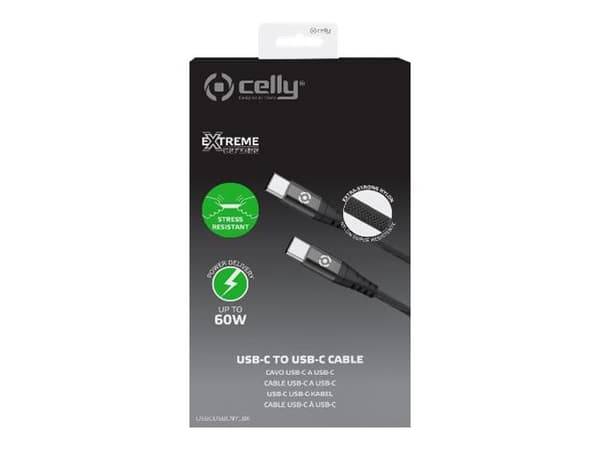 Celly - USB-kabel - 24 pin USB-C (hane) till 24 pin USB-C (hane) - 60 A - 1 m - svart