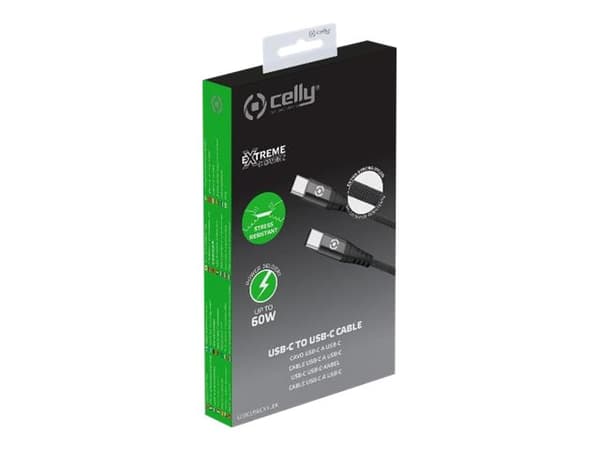 Celly - USB-kabel - 24 pin USB-C (hane) till 24 pin USB-C (hane) - 60 A - 1 m - svart
