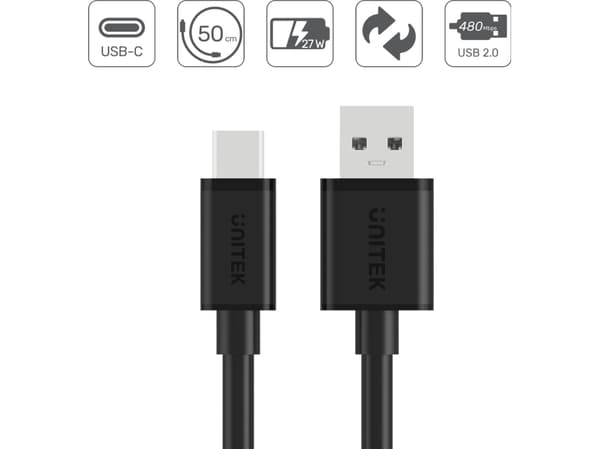 UNITEK USB-KABEL USB-A - USB-C 50CM, Y-C481BK