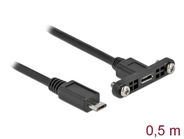 Delock - USB-förlängningskabel - mikro-USB typ B (hona) kan monteras på panel till mikro-USB typ B (hane) - USB 2.0 - 50 cm - svart