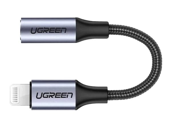 Ugreen US211 - Lightning till hörlursuttag-adapter - Lightning hane till mini-phone stereo 3.5 mm hona - 30 cm - grå