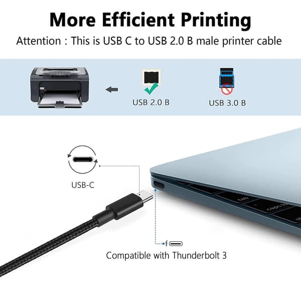 NÖRDIC USB C 3.1 til USB 2.0 B Datakabel 1M USB-skriverkabel