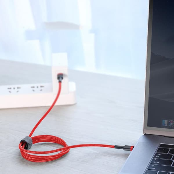 SiGN Cafule USB-C till USB-C, QC 3.0, USB-C PD, 3A, 2 m - Röd/Svart