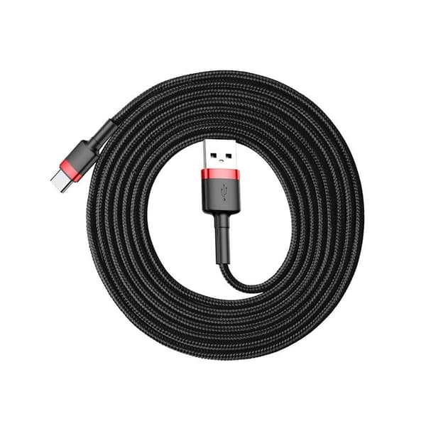 SiGN Cafule USB-A till USB-C Kabel Q.C 3.0, 18W, 2A, 3m - Röd/Svart