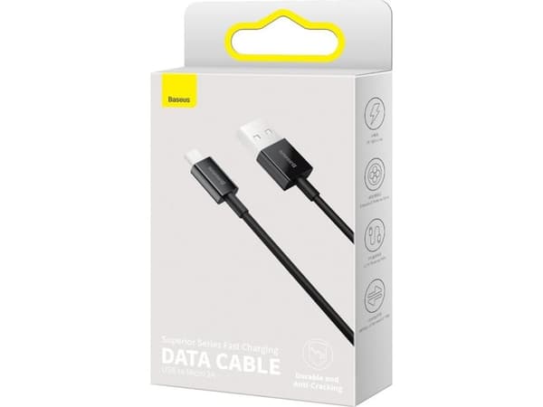 Baseus CAMYS-01, Sort, USB A, Micro-USB B, 1 m, Hanstik, Hanstik