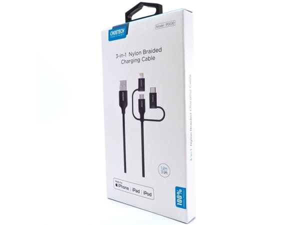 Choetech IP0030, 1,2 m, Mini-USB B, USB C/Micro-USB B/Lightning, Svart
