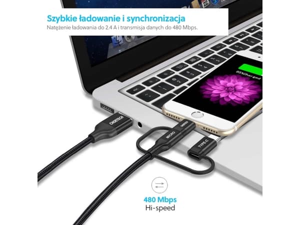 Choetech IP0030, 1,2 m, Mini-USB B, USB C/Micro-USB B/Lightning, Svart