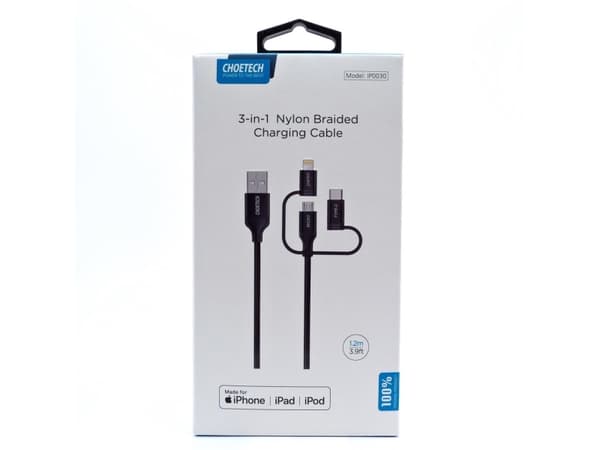 Choetech IP0030, 1,2 m, Mini-USB B, USB C/Micro-USB B/Lightning, Svart