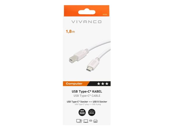 Vivanco 45355, 1,8 m, USB C, USB B, Vit