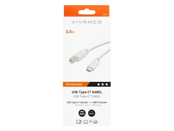Vivanco 45356, 3 m, USB C, USB B, Vit