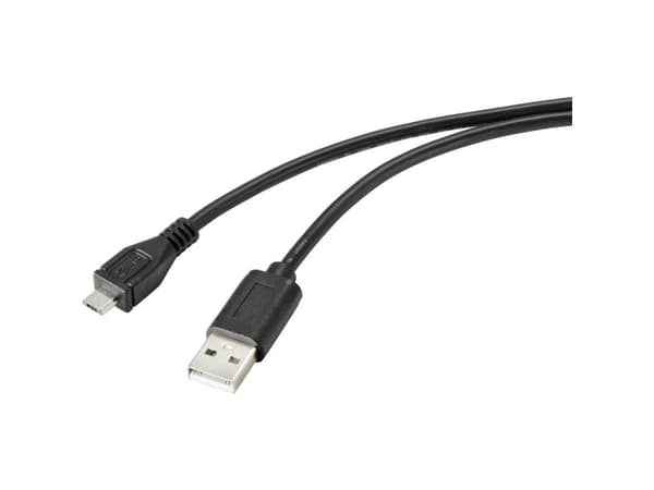 Renkforce RF-4716836, 2 m, USB A, Micro-USB B, USB 2.0, 0,48 Gbit/s, Sort