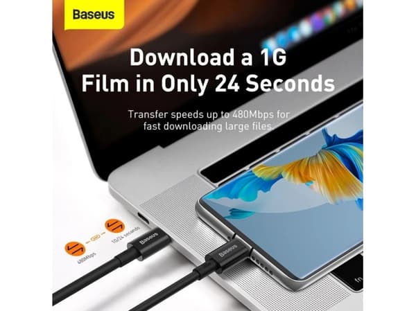 Baseus Superior, 1 m, USB C, USB C, USB 2.0, 480 Mbit/s, Sortera