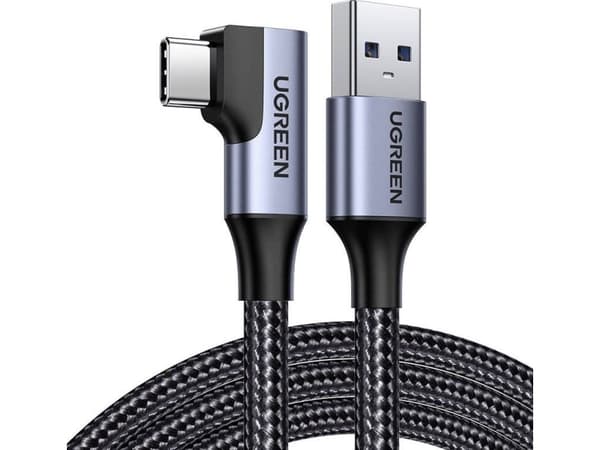 USB-C-kaapeli, kulmikas UGREEN US385, 3A, 1m (musta)