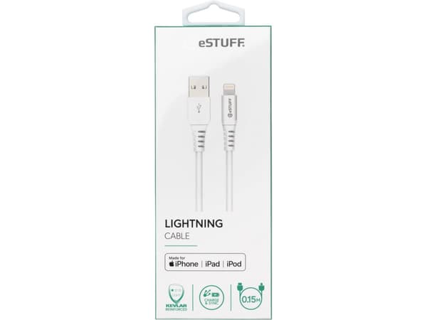 eSTUFF ES601004, 0,15 m, Lightning, USB A, Uros, Uros, Valkoinen