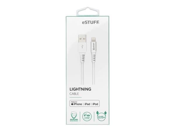 eSTUFF ES601004, 0,15 m, Lightning, USB A, Uros, Uros, Valkoinen