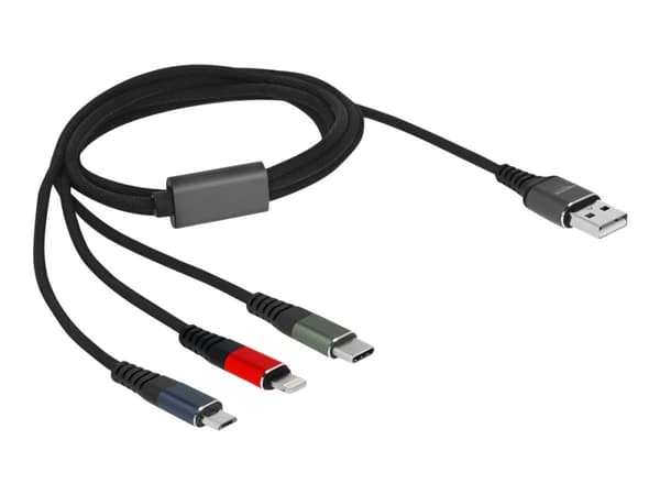 Delock - Lightning-kabel, endast laddning - USB hane till mikro-USB typ B, Lightning, 24 pin USB-C hane - 1 m - svart