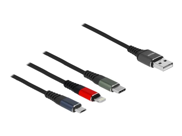 Delock - Lightning-kabel, endast laddning - USB hane till mikro-USB typ B, Lightning, 24 pin USB-C hane - 1 m - svart