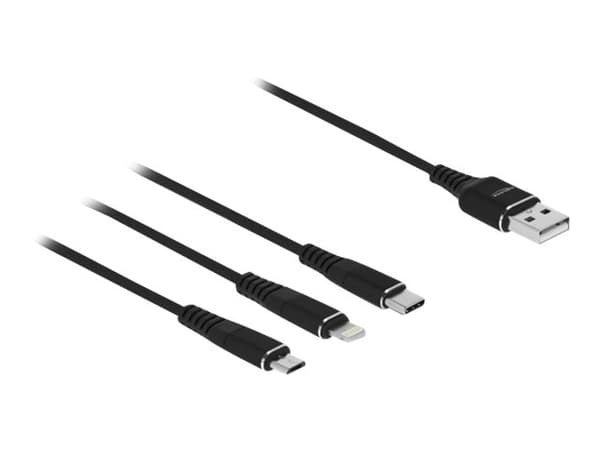 Delock - Lightning-kabel, endast laddning - USB hane till mikro-USB typ B, Lightning, 24 pin USB-C hane - 30 cm - svart