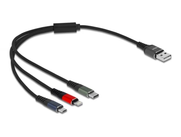 Delock - Lightning-kabel, endast laddning - USB hane till mikro-USB typ B, Lightning, 24 pin USB-C hane - 30 cm - svart