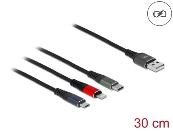 Delock - Lightning-kabel, endast laddning - USB hane till mikro-USB typ B, Lightning, 24 pin USB-C hane - 30 cm - svart