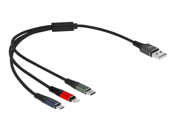 Delock - Lightning-kabel, endast laddning - USB hane till mikro-USB typ B, Lightning, 24 pin USB-C hane - 30 cm - svart