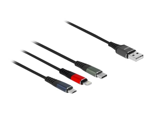Delock - Lightning-kabel, endast laddning - USB hane till mikro-USB typ B, Lightning, 24 pin USB-C hane - 30 cm - svart