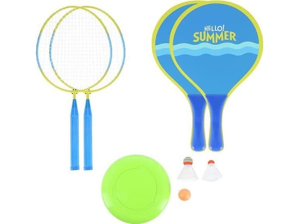 NILS NRZ053 3IN1/BADMINTONSETT 2 RAKETTER + 2 STRANDRAKETTER + SHUTTERS + FRIZBI JUNIOR NILS