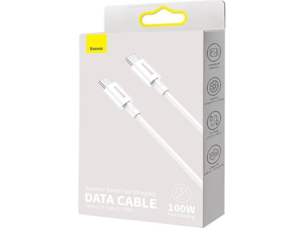 Baseus USB-C - USB-C 2 m valkoinen (BSU2861WHT) USB-kaapeli