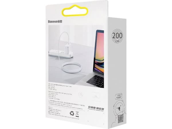 Baseus USB-C - USB-C 2 m valkoinen (BSU2861WHT) USB-kaapeli
