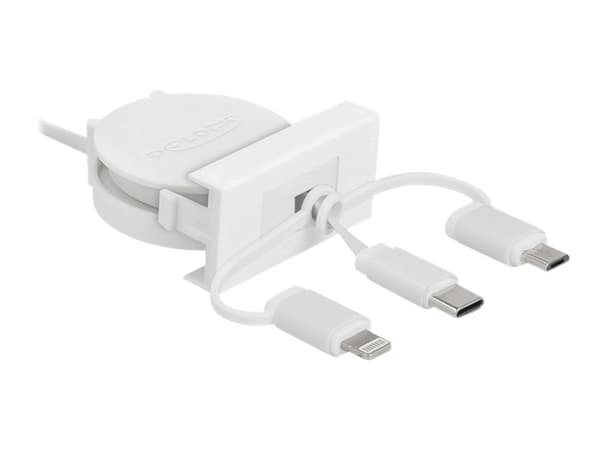 Delock Easy - Lightning-kabel - USB hane till mikro-USB typ B, Lightning, 24 pin USB-C hane - 50 cm - vit, RAL 9003 - indragbar, platt