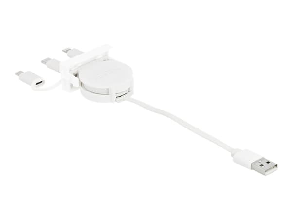 Delock Easy - Lightning-kabel - USB hane till mikro-USB typ B, Lightning, 24 pin USB-C hane - 50 cm - vit, RAL 9003 - indragbar, platt