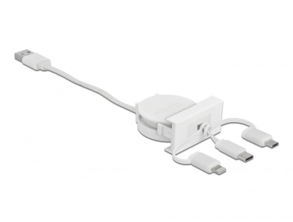 Delock Easy - Lightning-kabel - USB hane till mikro-USB typ B, Lightning, 24 pin USB-C hane - 50 cm - vit, RAL 9003 - indragbar, platt