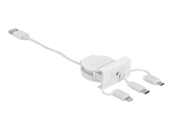 Delock Easy - Lightning-kabel - USB hane till mikro-USB typ B, Lightning, 24 pin USB-C hane - 50 cm - vit, RAL 9003 - indragbar, platt