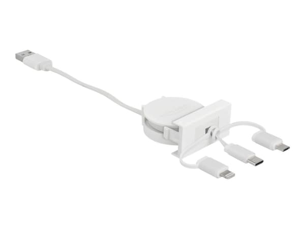 Delock Easy - Lightning-kabel - USB hane till mikro-USB typ B, Lightning, 24 pin USB-C hane - 50 cm - vit, RAL 9003 - indragbar, platt
