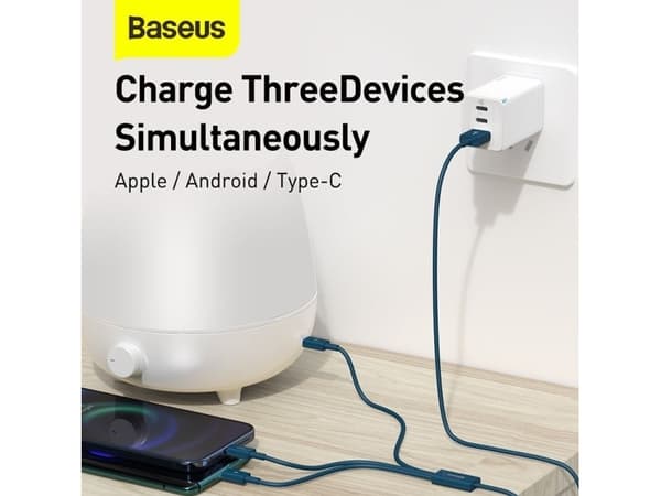 Baseus CAMLTYS-03, 1,5 m, USB A, USB C/Micro-USB B/Lightning, 0,48 Gbit/s, Blå