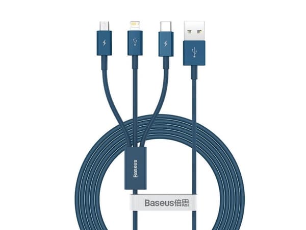 Baseus CAMLTYS-03, 1,5 m, USB A, USB C/Micro-USB B/Lightning, 0,48 Gbit/s, Blå