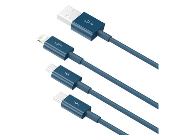 Baseus CAMLTYS-03, 1,5 m, USB A, USB C/Micro-USB B/Lightning, 0,48 Gbit/s, Blå